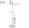 Bright chrome-white 2-bar towel stand + dispenser + toilet-roll holder + brush holder