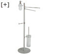 Bright chrome-grey 2-bar towel stand + dispenser + toilet-roll holder + brush holder