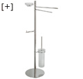 Bright chrome 2-bar towel stand + soap dish + toilet-roll holder + brush holder