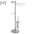 Bright chrome-porcelaine 2-bar towel stand + soap dish + toilet-roll holder + brush holder