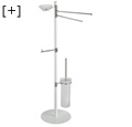 Bright chrome-white 2-bar towel stand + soap dish +toilet-roll holder + brush holder